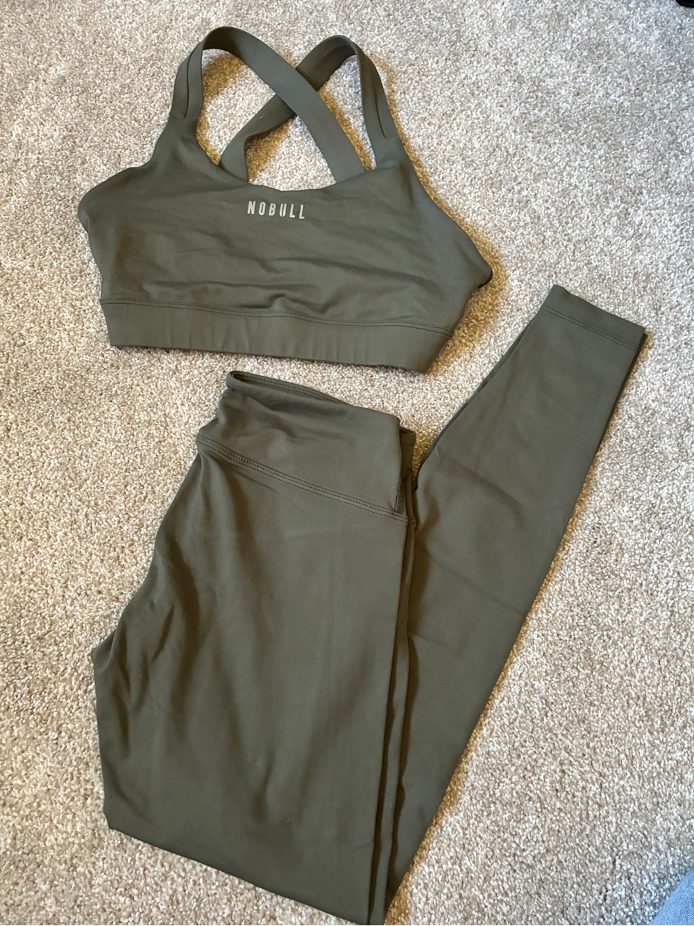 NOBULL Army Green Racerback Sports Bra and Leggings Set